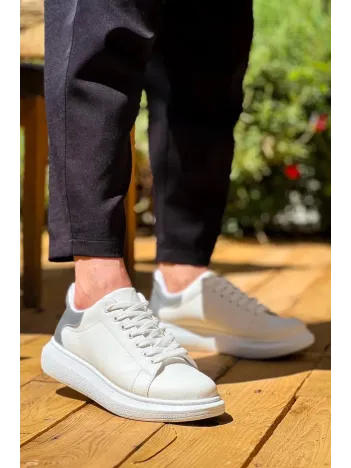 Kb-x500  Kuback Beyaz Gümüş Yüksek Taban Bağcıklı Günlük Erkek Ayakkabı