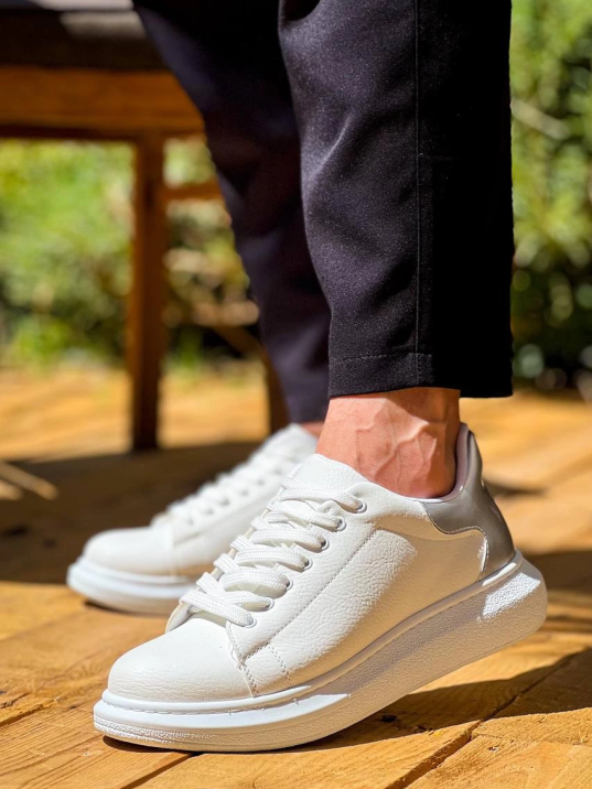 KB-X500  Kuback Beyaz Gümüş Yüksek Taban Bağcıklı Günlük Erkek Ayakkabı KB-X500  Kuback Beyaz Gümüş Yüksek Taban Bağcıklı Günlük Erkek Ayakkabı