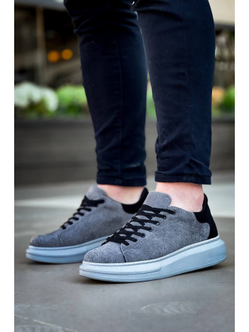 Kb-x500  Kuback Gri Siyah Süet Yüksek Taban Bağcıklı Günlük Erkek Ayakkabı