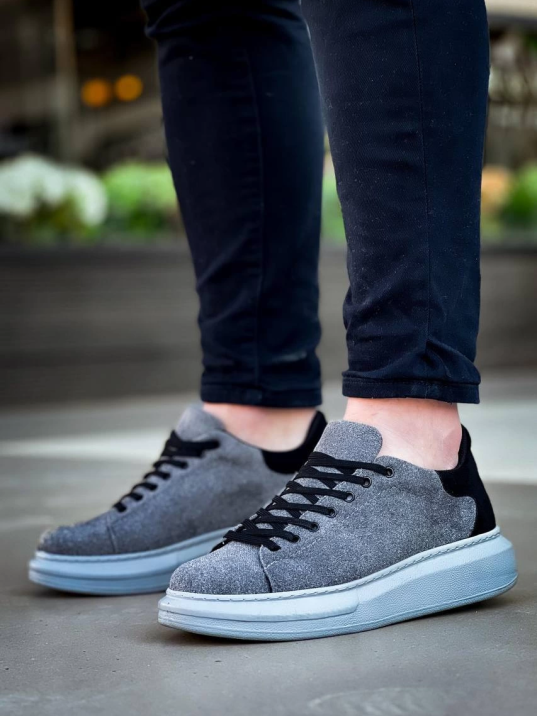 Kb-x500  Kuback Gri Siyah Süet Yüksek Taban Bağcıklı Günlük Erkek Ayakkabı