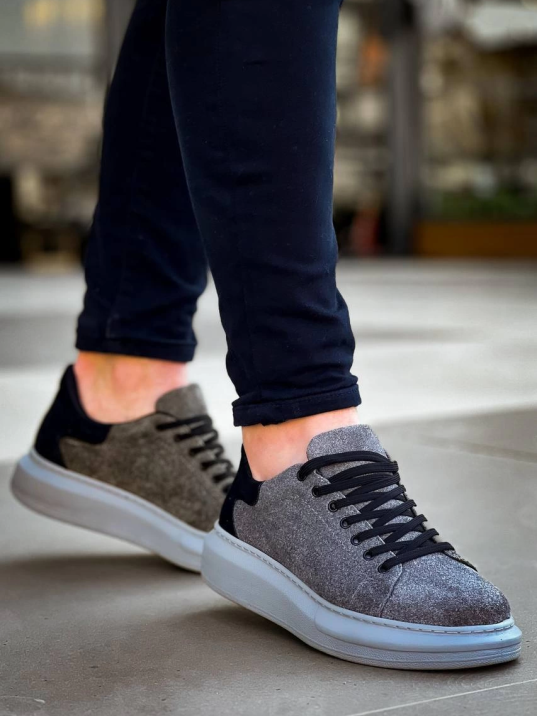 Kb-x500  Kuback Gri Siyah Süet Yüksek Taban Bağcıklı Günlük Erkek Ayakkabı