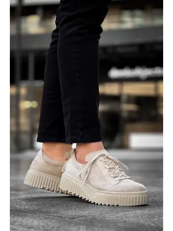 Kb-x502  Kuback Bej Süet Yüksek Bej Taban Bağcık Detaylı Lastikli Günlük Erkek Ayakkabı