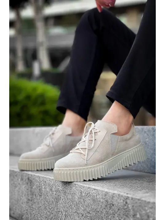 Kb-x502  Kuback Bej Süet Yüksek Bej Taban Bağcık Detaylı Lastikli Günlük Erkek Ayakkabı