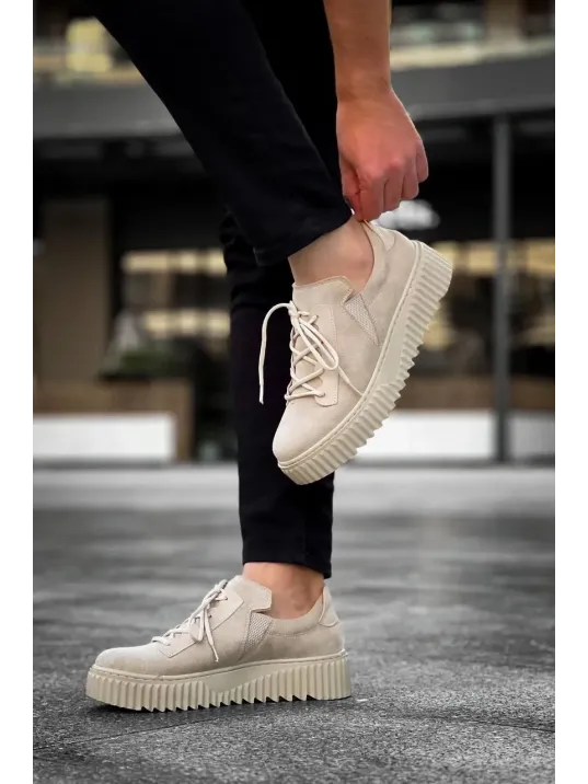 Kb-x502  Kuback Bej Süet Yüksek Bej Taban Bağcık Detaylı Lastikli Günlük Erkek Ayakkabı