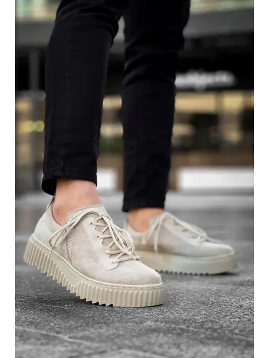 Kb-x502  Kuback Bej Süet Yüksek Bej Taban Bağcık Detaylı Lastikli Günlük Erkek Ayakkabı