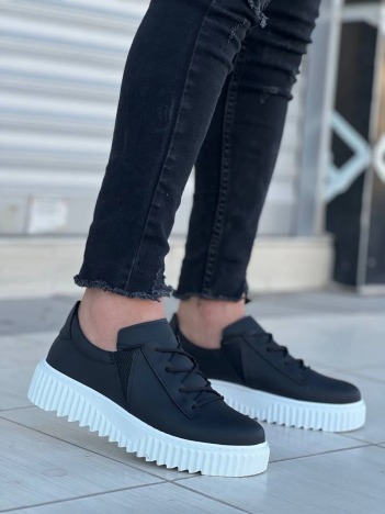 KB-X502  Kuback Siyah Cilt Yüksek Beyaz Taban Bağcık Detaylı Lastikli Günlük Erkek Ayakkabı KB-X502  Kuback Siyah Cilt Yüksek Beyaz Taban Bağcık Detaylı Lastikli Günlük Erkek Ayakkabı