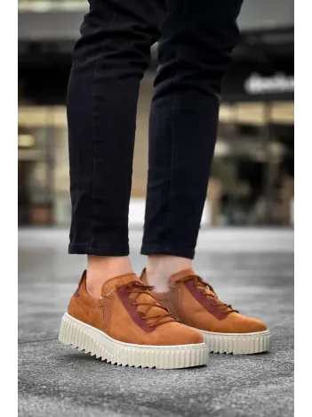 Kb-x502  Kuback Taba Süet Yüksek Bej Taban Bağcık Detaylı Lastikli Günlük Erkek Ayakkabı