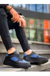 Kb-x8 Kuback Siyah Cilt Mavi Süet Detaylı Siyah Yüksek Taban Günlük Spor Ayakkabı
