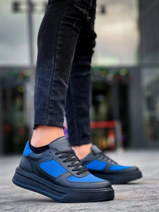 KB-X8 Kuback Siyah Cilt Mavi Süet Detaylı Siyah Yüksek Taban Günlük Spor Ayakkabı KB-X8 Kuback Siyah Cilt Mavi Süet Detaylı Siyah Yüksek Taban Günlük Spor Ayakkabı