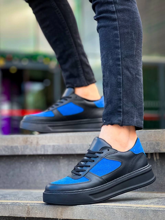 KB-X8 Kuback Siyah Cilt Mavi Süet Detaylı Siyah Yüksek Taban Günlük Spor Ayakkabı KB-X8 Kuback Siyah Cilt Mavi Süet Detaylı Siyah Yüksek Taban Günlük Spor Ayakkabı