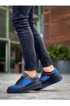 Kb-x8 Kuback Siyah Cilt Mavi Süet Detaylı Siyah Yüksek Taban Günlük Spor Ayakkabı