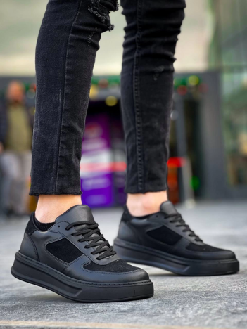 KB-X8 Kuback Siyah Cilt Siyah Süet  Detaylı Siyah Yüksek Taban Günlük Spor Ayakkabı KB-X8 Kuback Siyah Cilt Siyah Süet  Detaylı Siyah Yüksek Taban Günlük Spor Ayakkabı