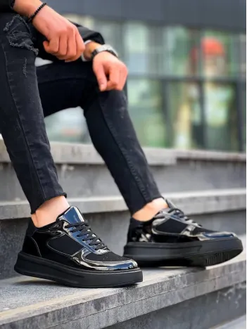 Kb-x8 Kuback Siyah Rugan Yüksek Siyah Taban Günlük Spor Ayakkabı