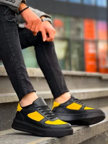Kb-x8 Kuback Siyah Sarı Cilt Yüksek Taban Günlük Spor Ayakkabı