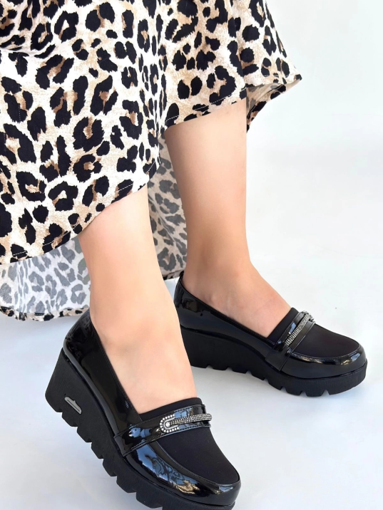 Kear Siyah Rugan Dolgu Topuk Ayakkabı Kear Siyah Rugan Dolgu Topuk Ayakkabı