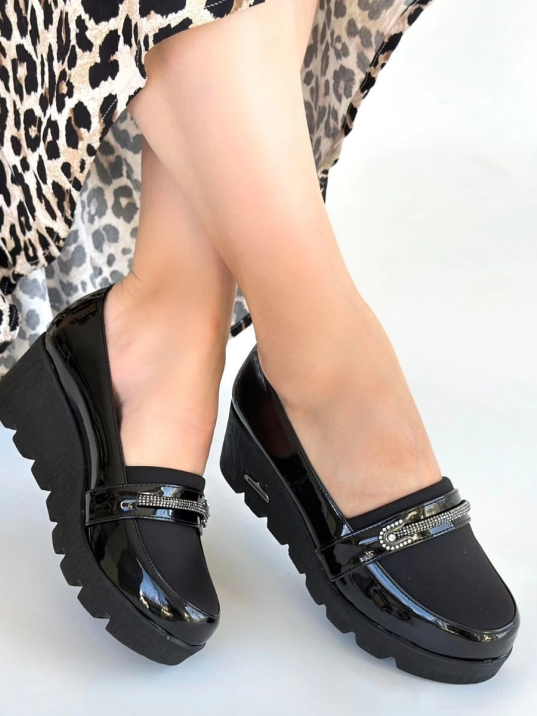 Kear Siyah Rugan Dolgu Topuk Ayakkabı Kear Siyah Rugan Dolgu Topuk Ayakkabı