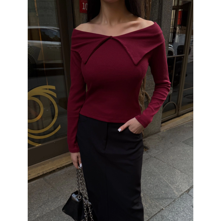 Kelebek yaka uzun kol bluz bordo Kelebek yaka uzun kol bluz bordo