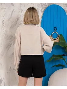Kemer Cepli Keten Crop Gömlek Krem S255350