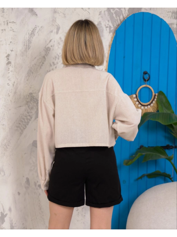 Kemer cepli keten crop gömlek krem s255350 Kemer cepli keten crop gömlek krem s255350