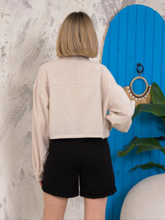 Kemer cepli keten crop gömlek krem s255350 Kemer cepli keten crop gömlek krem s255350