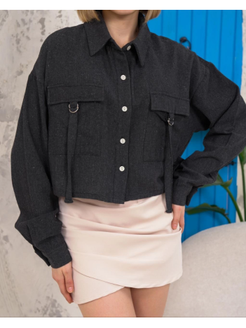 Kemer cepli keten crop gömlek siyah s255350 Kemer cepli keten crop gömlek siyah s255350