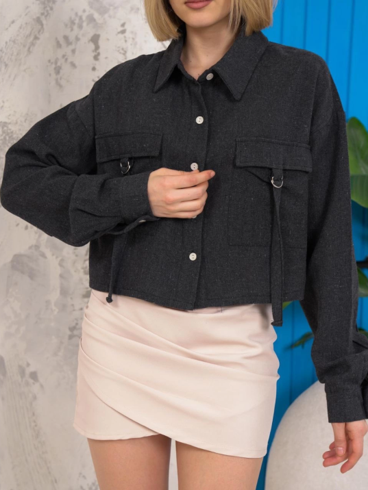 Kemer cepli keten crop gömlek siyah s255350 Kemer cepli keten crop gömlek siyah s255350