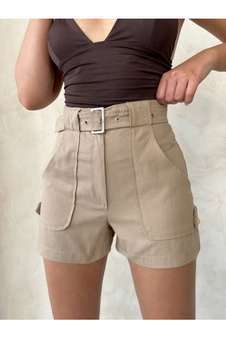 Kemer detaylı gabardin şort bej s25289