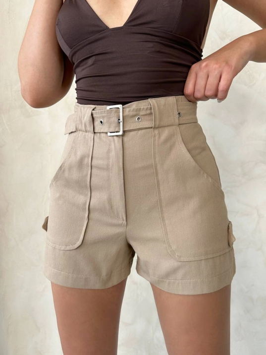 Kemer detaylı gabardin şort bej s25289 Kemer detaylı gabardin şort bej s25289