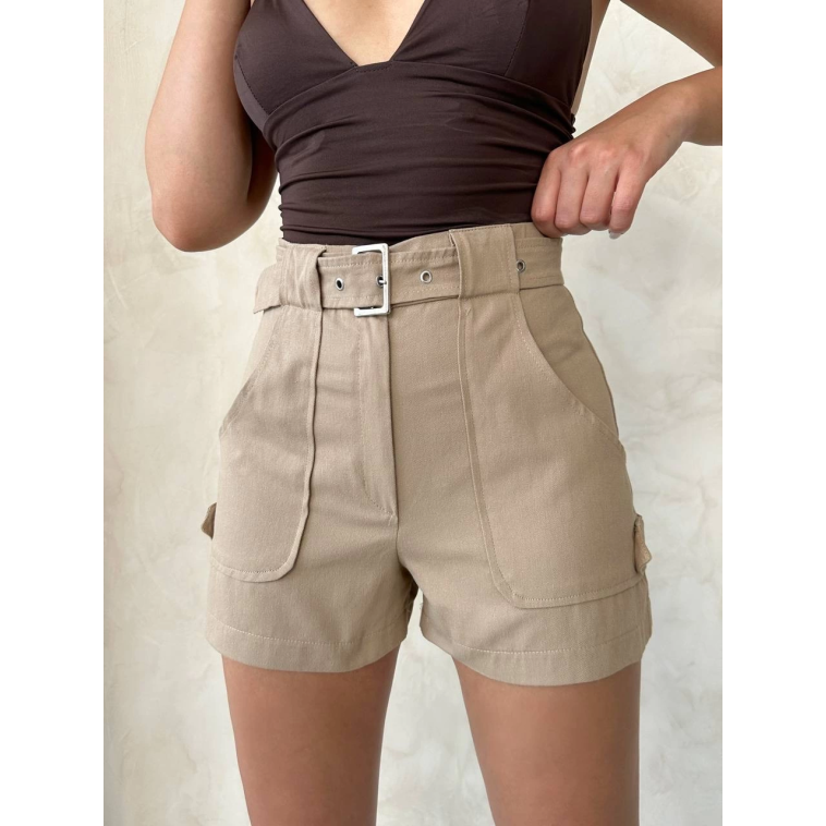 Kemer detaylı gabardin şort bej s25289 Kemer detaylı gabardin şort bej s25289