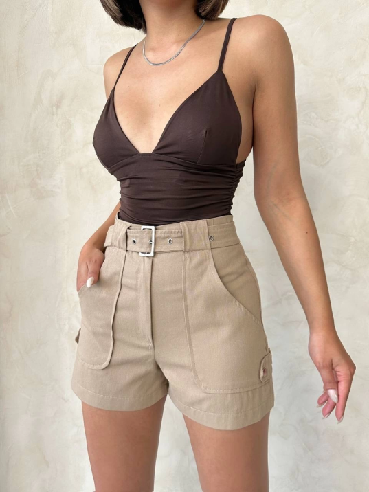 Kemer detaylı gabardin şort bej s25289 Kemer detaylı gabardin şort bej s25289