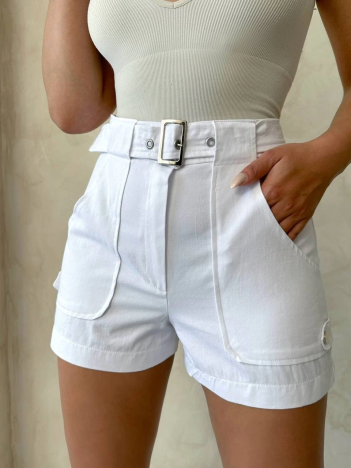 Kemer detaylı gabardin şort beyaz s25289 Kemer detaylı gabardin şort beyaz s25289