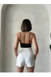 Kemer Detaylı Gabardin Şort Krem S25289