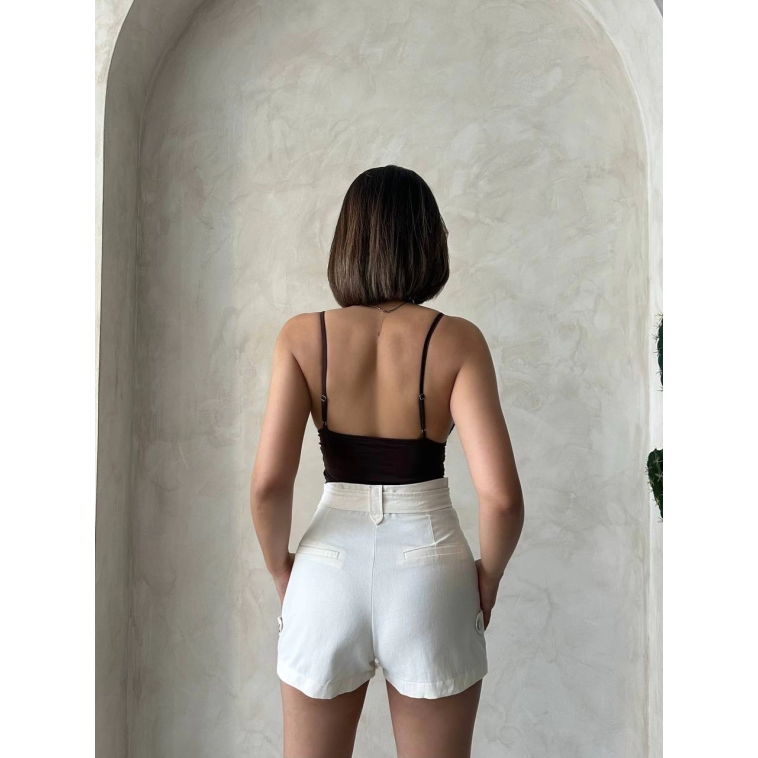 Kemer detaylı gabardin şort krem s25289 Kemer detaylı gabardin şort krem s25289