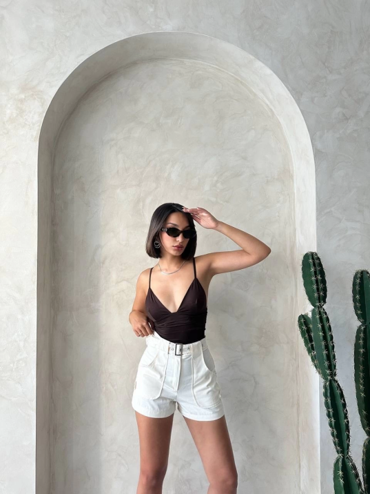 Kemer detaylı gabardin şort krem s25289 Kemer detaylı gabardin şort krem s25289