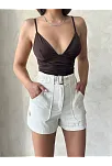 Kemer Detaylı Gabardin Şort Krem S25289