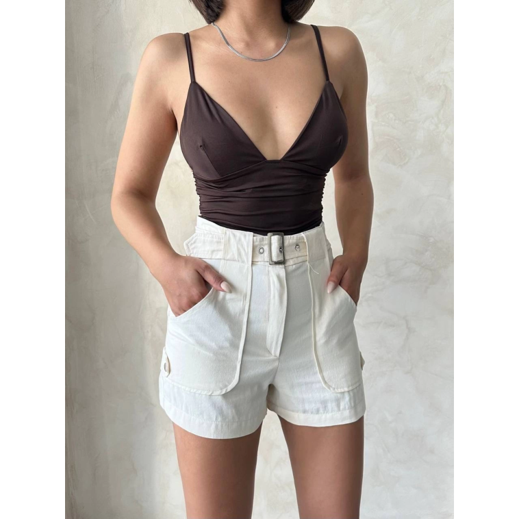 Kemer detaylı gabardin şort krem s25289 Kemer detaylı gabardin şort krem s25289