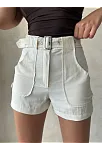 Kemer Detaylı Gabardin Şort Krem S25289