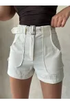 Kemer Detaylı Gabardin Şort Krem S25289