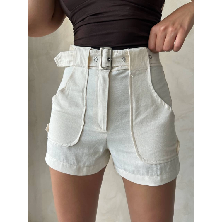 Kemer detaylı gabardin şort krem s25289 Kemer detaylı gabardin şort krem s25289
