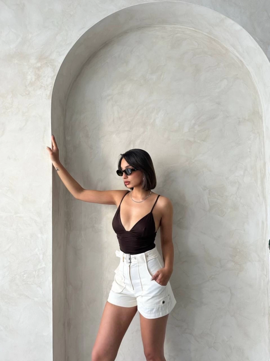 Kemer detaylı gabardin şort krem s25289 Kemer detaylı gabardin şort krem s25289