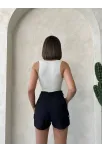 Kemer Detaylı Gabardin Şort Siyah S25289