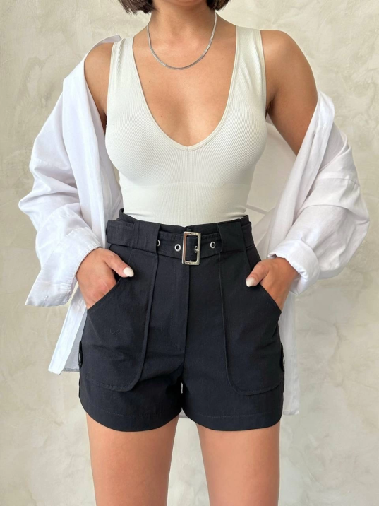 Kemer detaylı gabardin şort siyah s25289 Kemer detaylı gabardin şort siyah s25289