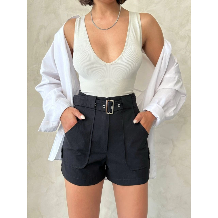 Kemer detaylı gabardin şort siyah s25289 Kemer detaylı gabardin şort siyah s25289
