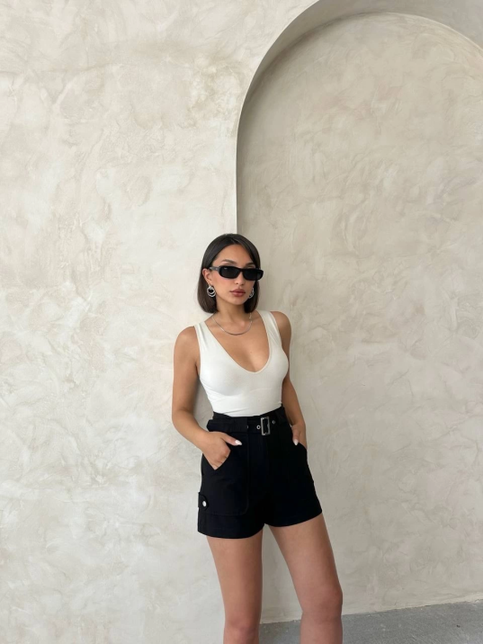 Kemer detaylı gabardin şort siyah s25289 Kemer detaylı gabardin şort siyah s25289