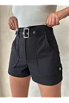 Kemer Detaylı Gabardin Şort Siyah S25289