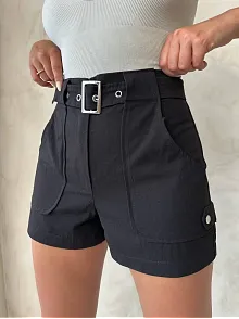 Kemer Detaylı Gabardin Şort Siyah S25289