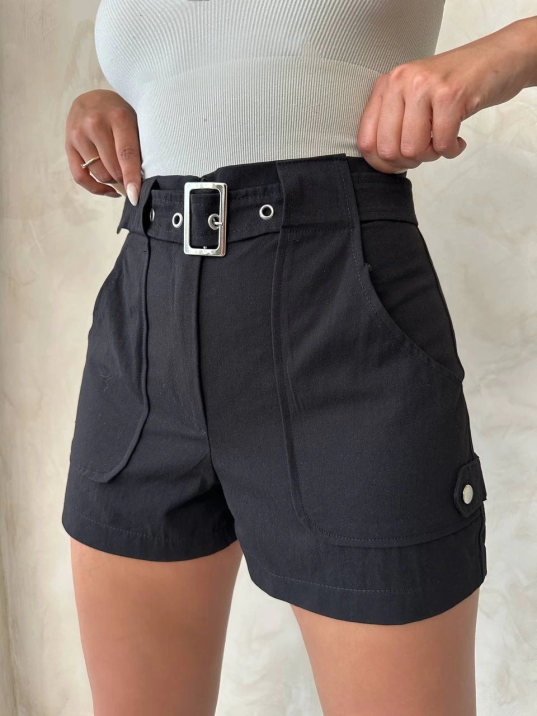 Kemer detaylı gabardin şort siyah s25289 Kemer detaylı gabardin şort siyah s25289