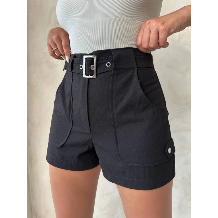 Kemer detaylı gabardin şort siyah s25289 Kemer detaylı gabardin şort siyah s25289