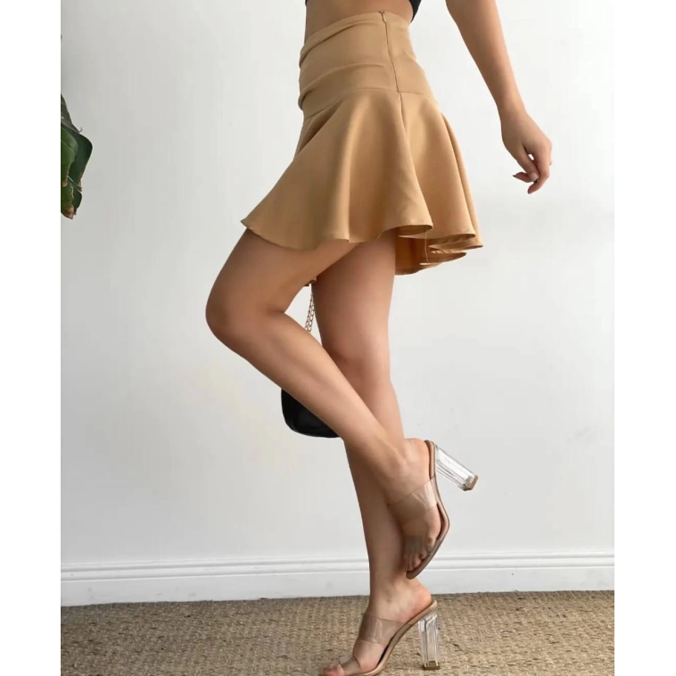 Kemerden büzgülü etek camel Kemerden büzgülü etek camel