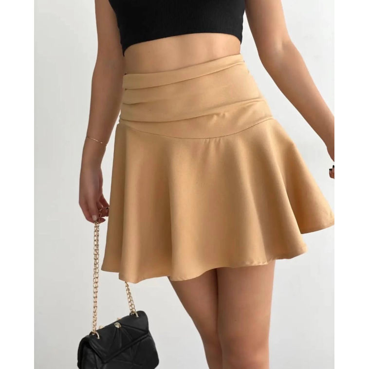 Kemerden büzgülü etek camel Kemerden büzgülü etek camel